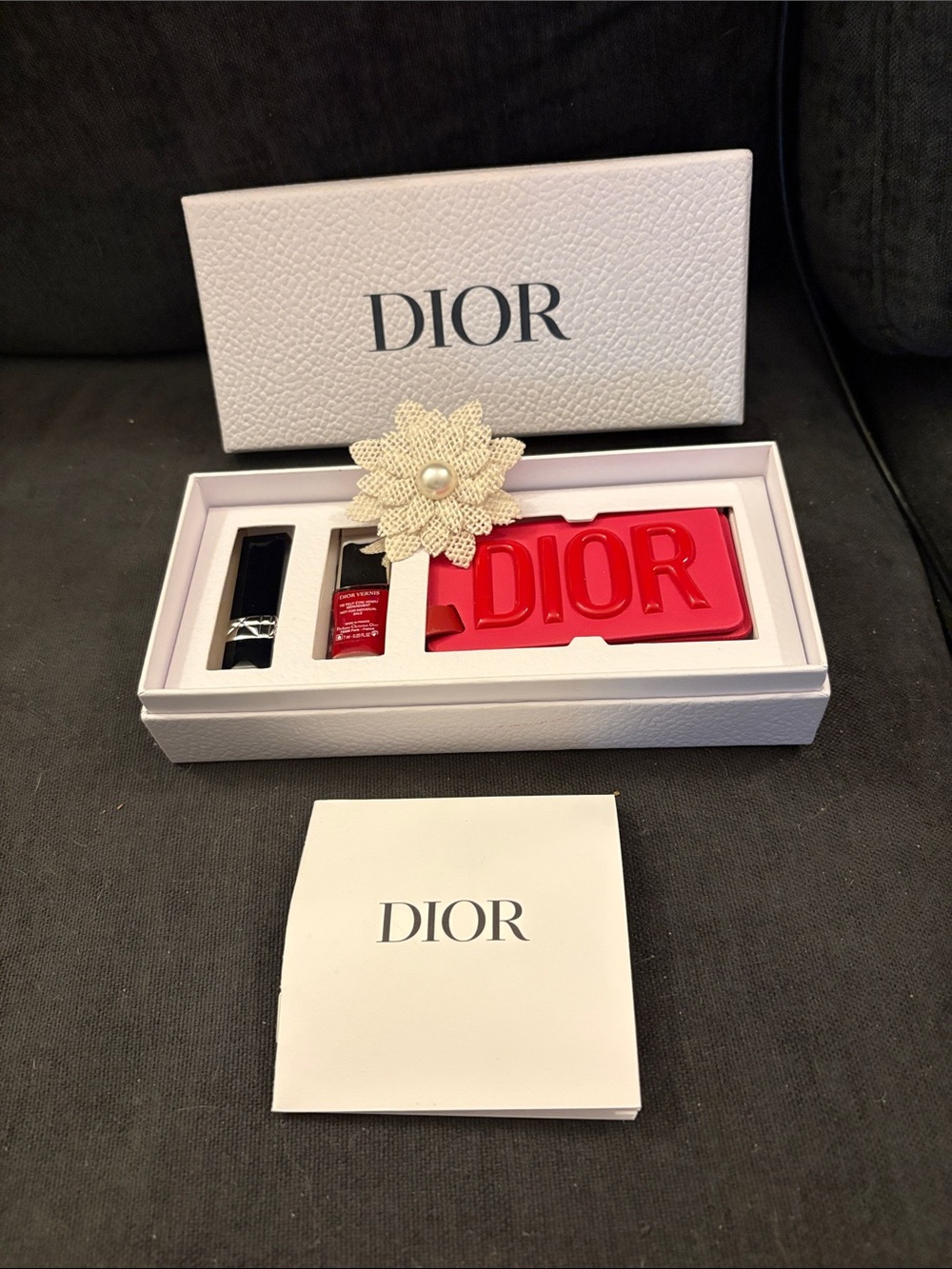 Dior White Box Set with Red Logo Case and Black Lipstick